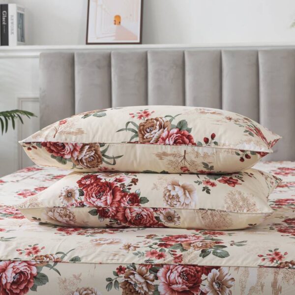 bedding sheet set brown and red peonies