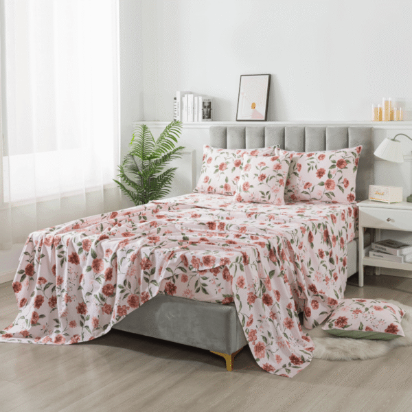 bedding sheet set red rose floral